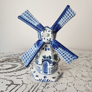Blue and White Ceramic Windmill Figurine